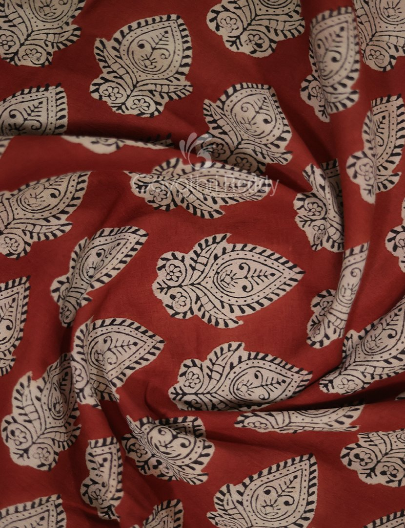 Rust Red Coloured Combination Printed Cotton Saree By Gayathri Reddy Designer Studio | Swadesiicart