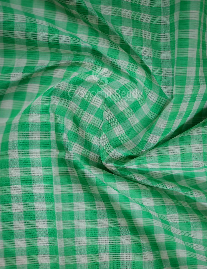 Light Green Colour With Checks Pure Mangalgiri Cotton Saree By Gayathri Reddy Designer Studio | Swadesiicart