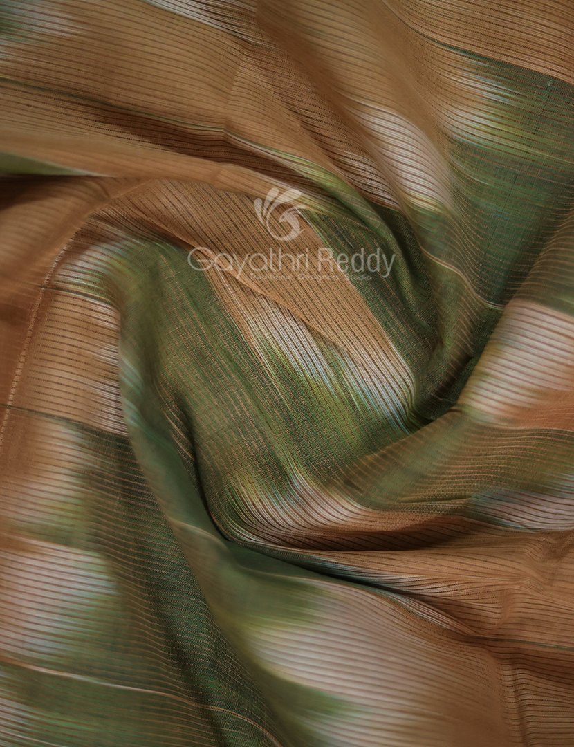 Dual Shades of Mustard And Pink Mangalagiri Ikkat Cotton Saree By Gayathri Reddy Designer Studio | Swadesiicart