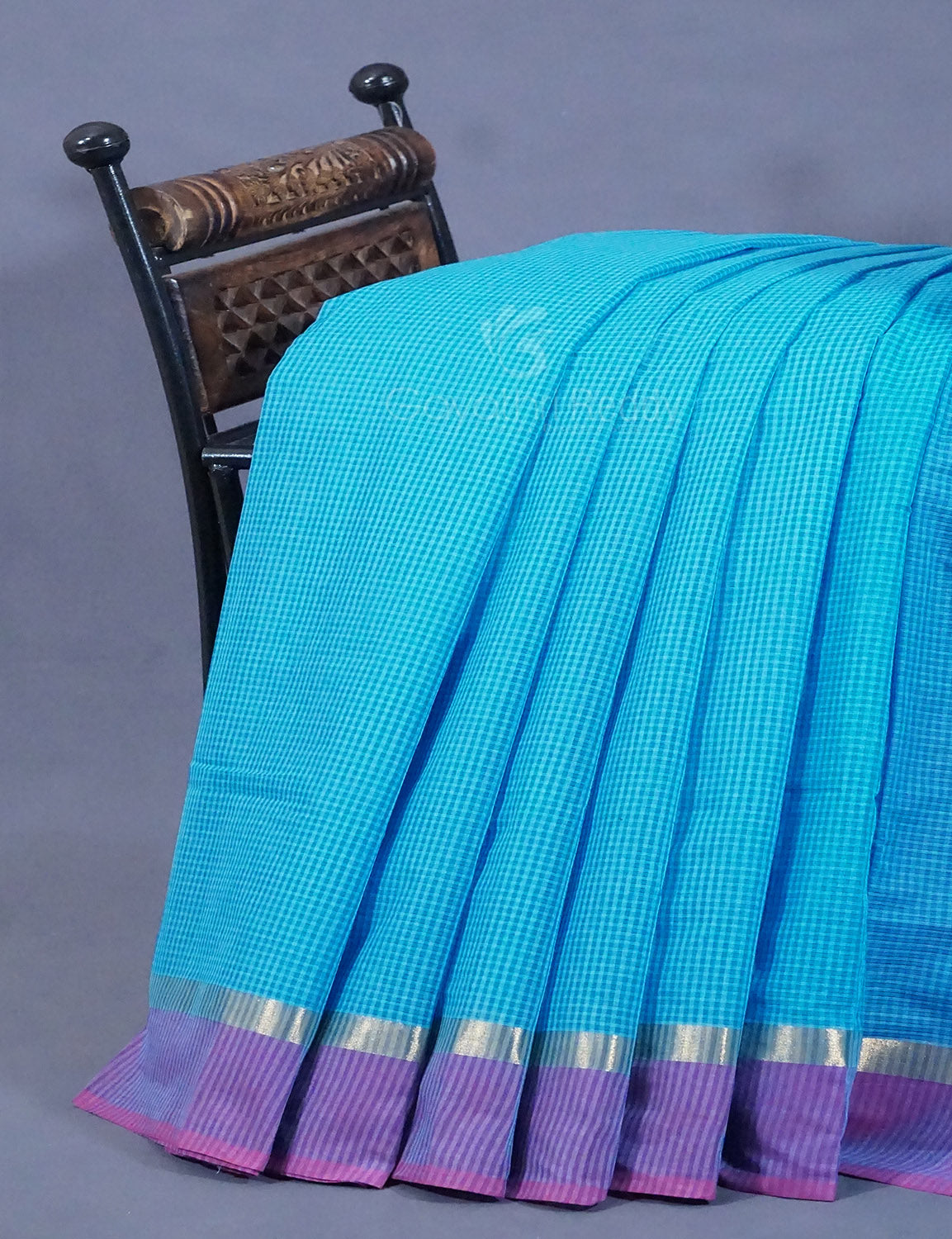 Dual Shade of Sky Blue And Violet Pure Mangalgiri Cotton By Gayathri Reddy Designer Studio | Swadesiicart