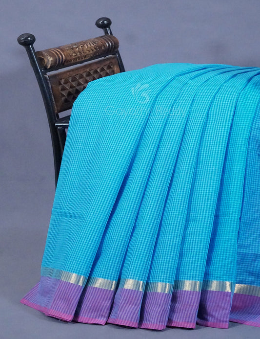 Dual Shade of Sky Blue And Violet Pure Mangalgiri Cotton By Gayathri Reddy Designer Studio | Swadesiicart
