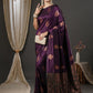 Anouk Purple & Gold-Toned Woven Design Zari Banarasi Saree | Swadesiicart