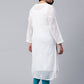 ADA Women Plus Size White Ethnic Motifs Chikankari Embroidered Georgette Handloom Kurta With Slip | Swadesiicart