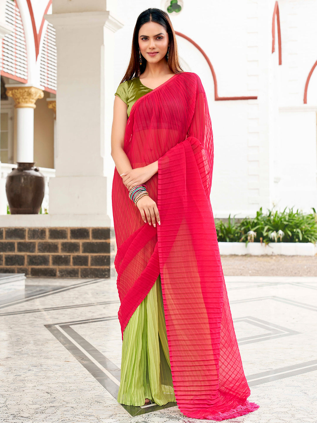 Tikhi Imli Georgette Half and Half Saree | Swadesiicart