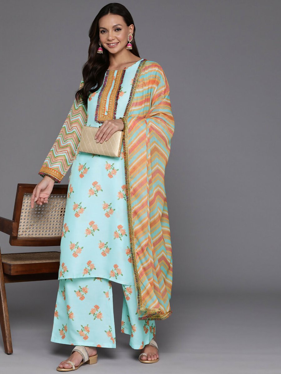 Ahalyaa Women's Traditional wear Kurta Set - Blue | Swadesiicart