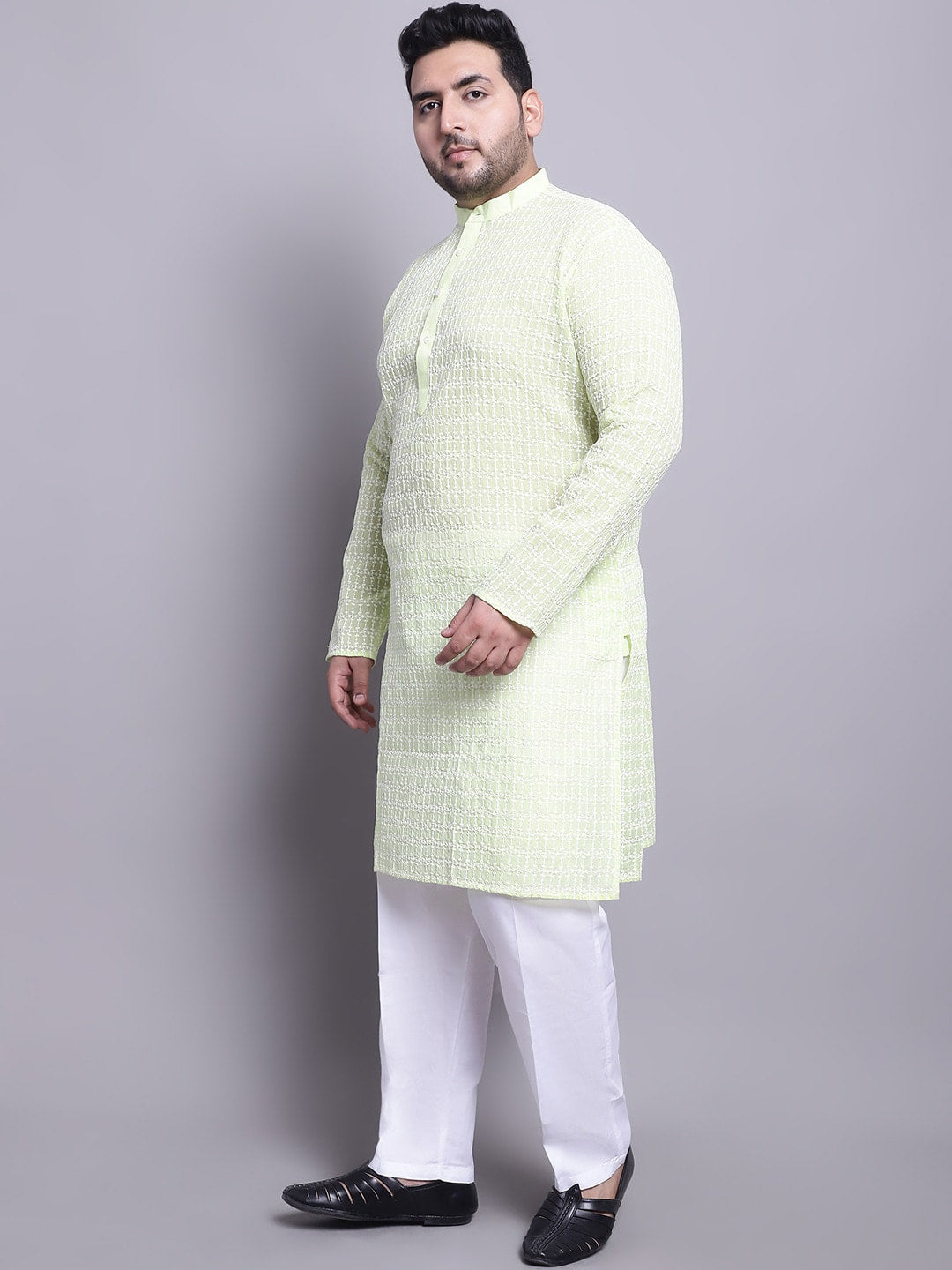 Sojanya Plus Plus Size Embroidered Pure Cotton Kurta With Pyjamas & Nehru Jacket | Swadesiicart