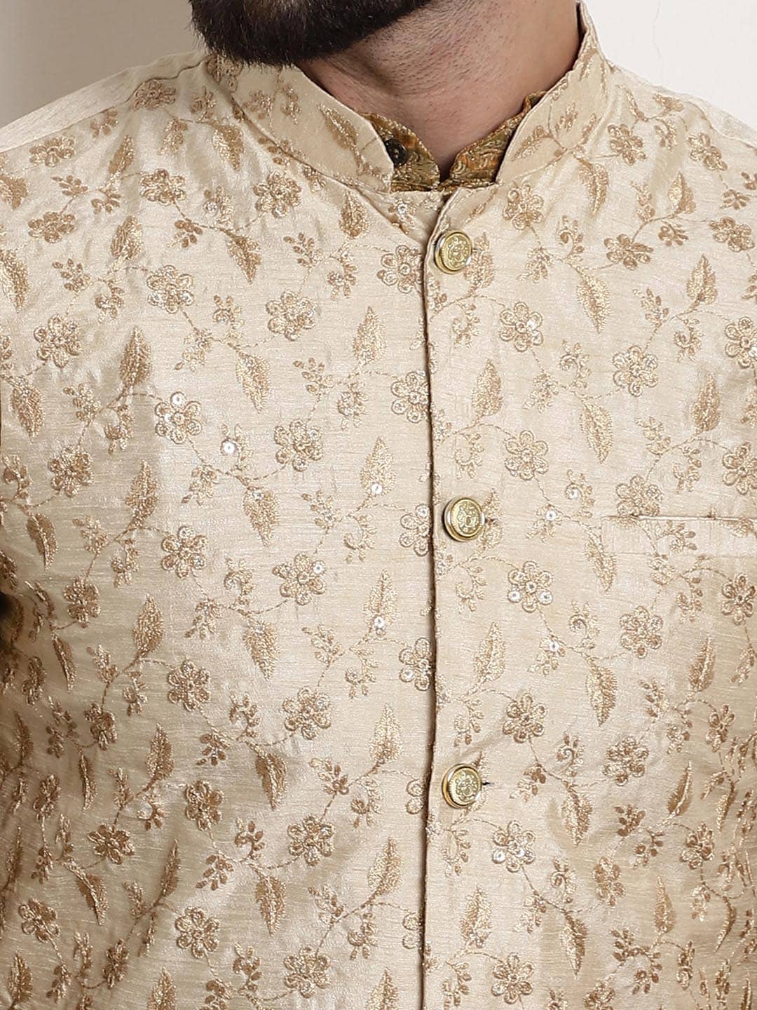 Sojanya Men Pink Ethnic Motifs Kurta with Pyjamas & Nehru Jacket | Swadesiicart