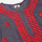 ADA Women Charcoal Grey & Red Chikankari Hand Embroidered Cotton Straight Sustainable Handloom Kurta | Swadesiicart