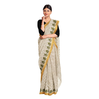 Exclusive Collection 100% Pure Cotton Off White Pesta Saree With Printed Work