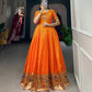 Lorenvalley Orange Jacquard Silk Paithani Woven Design Gown | Swadesiicart