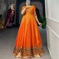 Lorenvalley Orange Jacquard Silk Paithani Woven Design Gown | Swadesiicart