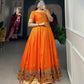 Lorenvalley Orange Jacquard Silk Paithani Woven Design Gown | Swadesiicart