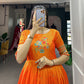 Lorenvalley Orange Jacquard Silk Paithani Woven Design Gown | Swadesiicart