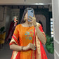 Lorenvalley Orange Jacquard Silk Paithani Woven Design Gown with Dupatta | Swadesiicart