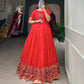 Lorenvalley Red Jacquard Silk Paithani Woven Design Gown | Swadesiicart