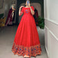 Lorenvalley Red Jacquard Silk Paithani Woven Design Gown | Swadesiicart