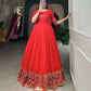 Lorenvalley Red Jacquard Silk Paithani Woven Design Gown | Swadesiicart