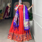 Lorenvalley Red Jacquard Silk Paithani Woven Design Gown with Dupatta | Swadesiicart