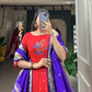 Lorenvalley Red Jacquard Silk Paithani Woven Design Gown with Dupatta | Swadesiicart