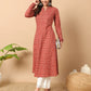 FIORRA Women's Floral Printed Red Cotton A-Line Kurta