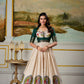 Lorenvalley Fashion Cream and Green Dola Silk Kalamkari Print With Zari Weaving Broder Gown with Koti | Swadesiicart