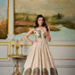 Lorenvalley Fashion Cream and Green Dola Silk Kalamkari Print With Zari Weaving Broder Gown with Koti | Swadesiicart