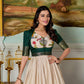 Lorenvalley Fashion Cream and Green Dola Silk Kalamkari Print With Zari Weaving Broder Gown with Koti | Swadesiicart