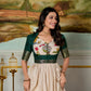 Lorenvalley Fashion Cream and Green Dola Silk Kalamkari Print With Zari Weaving Broder Gown with Koti | Swadesiicart
