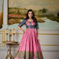 Lorenvalley Fashion Pink and Grey Dola Silk Kalamkari Print With Zari Weaving Broder Gown with Koti - Swadesiicart