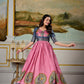 Lorenvalley Fashion Pink and Grey Dola Silk Kalamkari Print With Zari Weaving Broder Gown with Koti - Swadesiicart