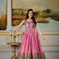 Lorenvalley Fashion Pink and Grey Dola Silk Kalamkari Print With Zari Weaving Broder Gown with Koti - Swadesiicart