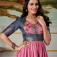 Lorenvalley Fashion Pink and Grey Dola Silk Kalamkari Print With Zari Weaving Broder Gown with Koti - Swadesiicart