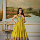 Lorenvalley Fashion Parrot and Green Dola Silk Kalamkari Print With Zari Weaving Broder Gown with Koti - Swadesiicart