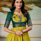 Lorenvalley Fashion Parrot and Green Dola Silk Kalamkari Print With Zari Weaving Broder Gown with Koti - Swadesiicart