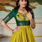Lorenvalley Fashion Parrot and Green Dola Silk Kalamkari Print With Zari Weaving Broder Gown with Koti - Swadesiicart