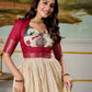 Lorenvalley Fashion Cream and Red Dola Silk Kalamkari Print With Zari Weaving Broder Gown with Koti | Swadesiicart