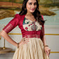 Lorenvalley Fashion Cream and Red Dola Silk Kalamkari Print With Zari Weaving Broder Gown with Koti | Swadesiicart