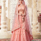 Monjolika Fashion Peach Net Thread Embroidery And Dimond Work Lehenga Choli - Swadesiicart