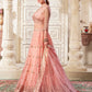 Monjolika Fashion Peach Net Thread Embroidery And Dimond Work Lehenga Choli - Swadesiicart