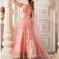 Monjolika Fashion Peach Net Thread Embroidery And Dimond Work Lehenga Choli - Swadesiicart
