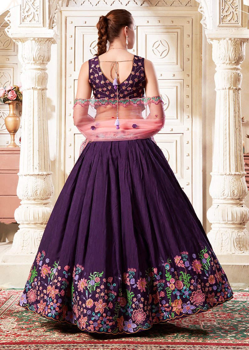 Monjolika Fashion Embroidered Silk Purple Trendy Lehenga Choli - Swadesiicart