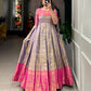Lorenvalley Blue Kanjivaram Zari Weaving Work Gown | Swadesiicart