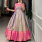 Lorenvalley Blue Kanjivaram Zari Weaving Work Gown | Swadesiicart