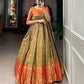 Lorenvalley Mustard Kanjivaram Zari Weaving Work Gown | Swadesiicart
