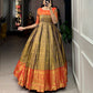 Lorenvalley Mustard Kanjivaram Zari Weaving Work Gown | Swadesiicart