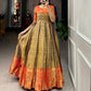 Lorenvalley Mustard Kanjivaram Zari Weaving Work Gown | Swadesiicart