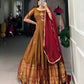 Lorenvalley Fashion Mustard Narayan pet (cotton) Zari weaving work Gown with Dupatta | Swadesiicart