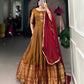 Lorenvalley Fashion Mustard Narayan pet (cotton) Zari weaving work Gown with Dupatta | Swadesiicart