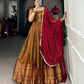 Lorenvalley Fashion Mustard Narayan pet (cotton) Zari weaving work Gown with Dupatta | Swadesiicart