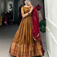 Lorenvalley Fashion Mustard Narayan pet (cotton) Zari weaving work Gown with Dupatta | Swadesiicart